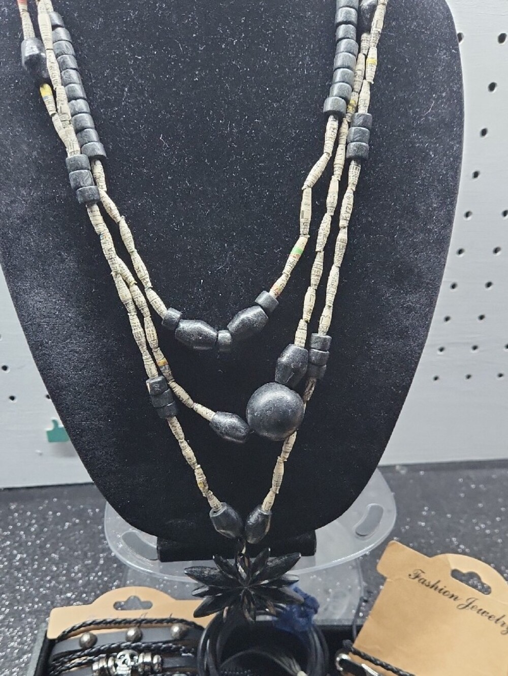 Black Multi-Strand Beaded Necklace & Bracelet Bundle - Picture 4 of 17